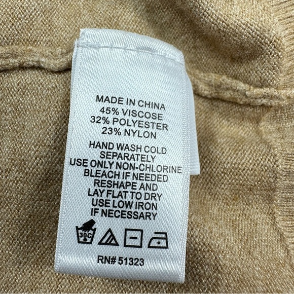 CeCe Women's Imitation Pearl Trim Split Sleeve Mock Neck Sweater Size Small Tan - Picture 6 of 9